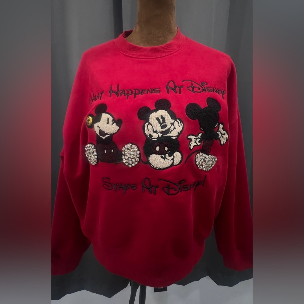Disney Bright Red Mickey Mouse Sequin & Embroidered Crewneck Sweatshirt